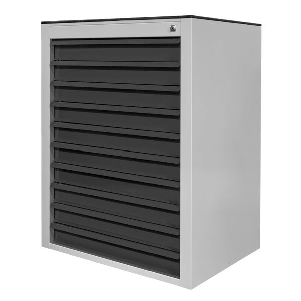 PROREGAL Schubladenschrank Kobra mit 10 Schubladen + Gummiauflage | HxBxT 90x71x55cm | Lichtgrau/Anthrazitgrau | Schubladenbox, Werkzeugschublade