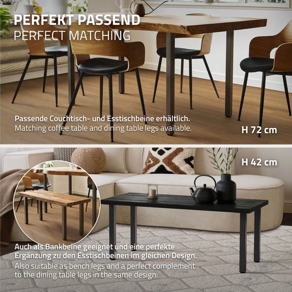 ML-Design 4er Set Tischbeine I-Design 30 cm, Dunkelgrau, Optik Industrial, Stahl pulverbeschichtet, eckig, Profil 4x4cm, Höhenverstellbare Möbelfüße 1-4 cm, Möbelbeine für Couchtische Bänke Sideboards