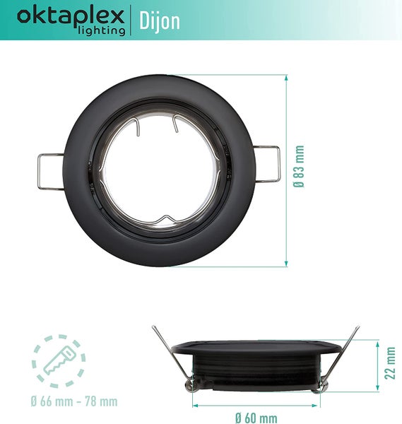 Spot schwenkbar Dijon 4000K 380lm 4,8W Deckenspots Schwarz Lochmaß 68mm Wand-Deckenspots Wohnbereich