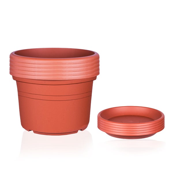 U 5x Blumentopf Ø 20 cm Farbe Terrakotta & Untersetzer Kunststoff Pflanztopf Containertopf Übertopf Pflanzkübel rund 20 x 14,5 cm Blumentöpfe