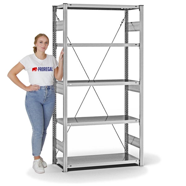 PROREGAL Fachbodenregal Stecksystem T-Profil Heavy-Duty Grundregal HxBxT 200 x 100 x 40 cm 5 Ebenen Fachlast 315 kg Einseitig Nutzbar Verzinkt