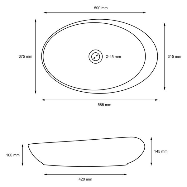 ECD Germany Waschbecken Waschtisch 585x375x145 mm aus Keramik Weiß inkl. Ablaufgarnitur für Waschbecken ohne Überlauf Aufsatzbecken Aufsatzwaschbecken Aufsatzwaschtisch Waschschale Spülbecken Becken