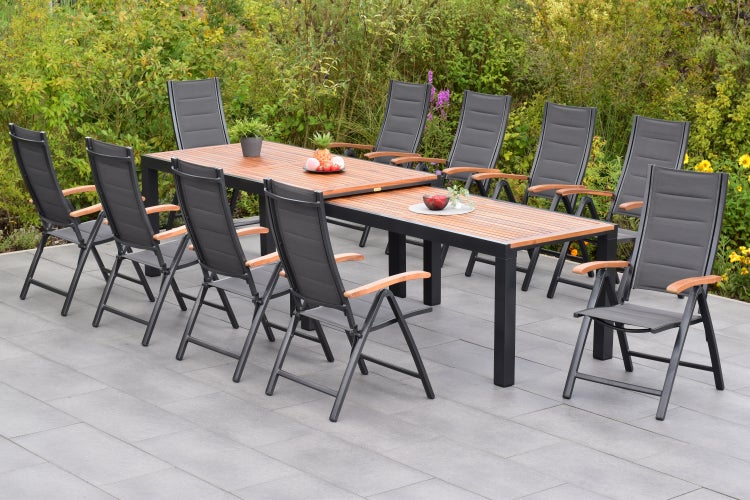 Paxos Set 11tlg., Klappsessel, Flexibler Ausziehtisch 180 / 360 x 100 cm