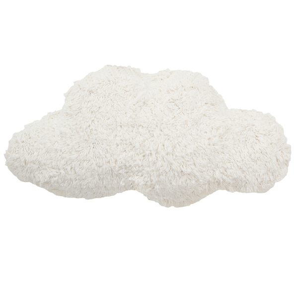 Flauschiges Dekokissen in Wolkenform aus weichem Plüschmaterial.