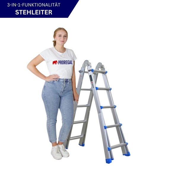 Stehleiter mit Frau