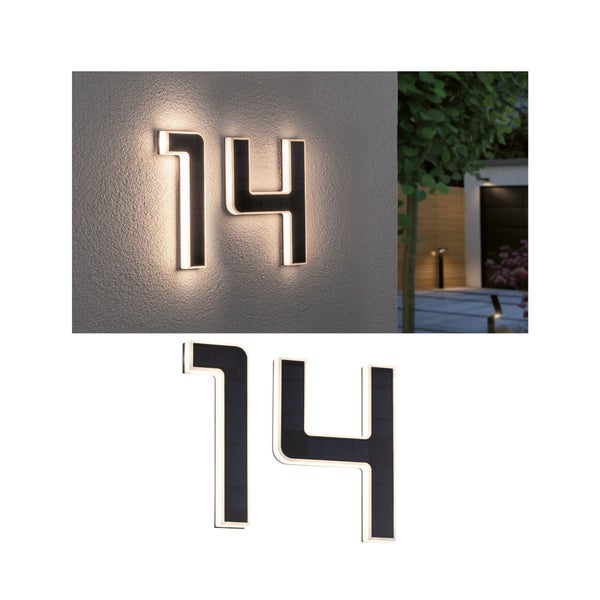 Set Solar LED Hausnummernleuchte inkl. wechselbarer Akku Nummer 14 3000K 2x6lm 2x0,2W Schwarz