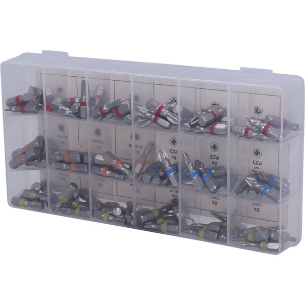 Sortiment mit Schrauberbits in transparenter Aufbewahrungsbox