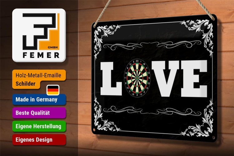 Blechschild Spruch 30x20cm Love Darts Wanddeko
