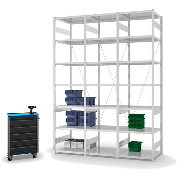 PROREGAL Fachbodenregal Stecksystem T-Profil Medium-Duty Grundregal HxBxT 300 x 75 x 60 cm 7 Ebenen Fachlast 240 kg Einseitig Nutzbar Lichtgrau