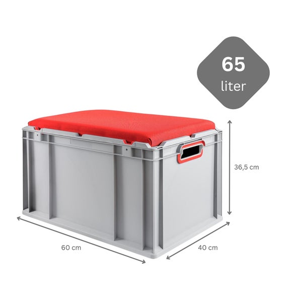 PROREGAL Eurobox NextGen Seat Box Rot HxBxT 36,5 x 40 x 60 cm 65 Liter Griffe Offen Eurobehälter Sitzbox Transportbox Transportbehälter Stapelbehälter