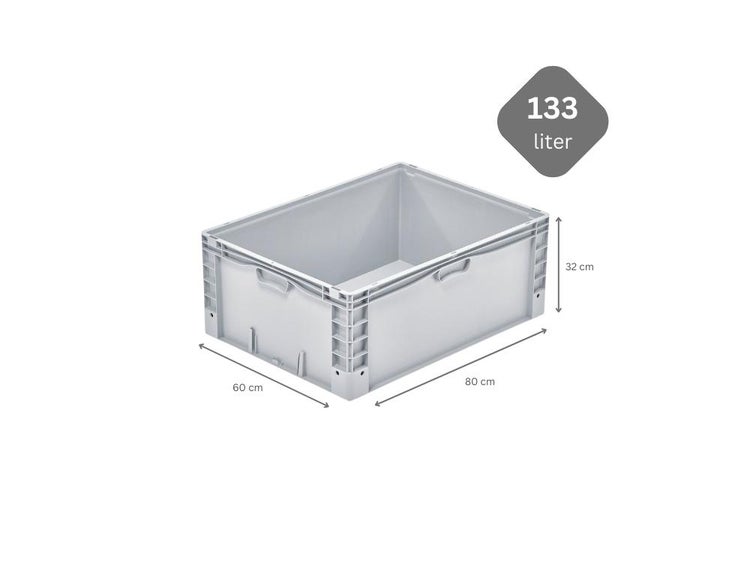 PROREGAL SparSet 2x Euro-Norm Großbehälter HxBxT 32 x 60 x 80 cm 133 Liter Glatter Boden Grau Eurobehälter Transportbox