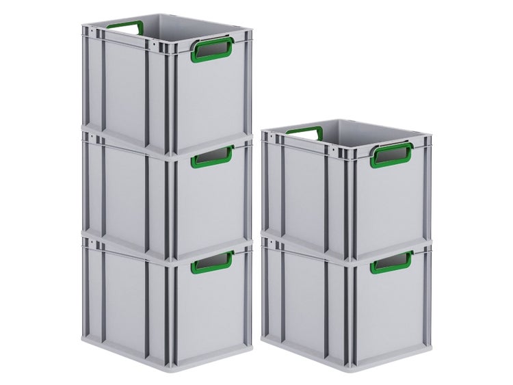 PROREGAL Spar Set 5x Eurobox Nextgen Color HxBxT 32 x 30 x 40 cm 30 Liter Griffe Grün Offen Glatter Boden Eurobehälter Transportbox