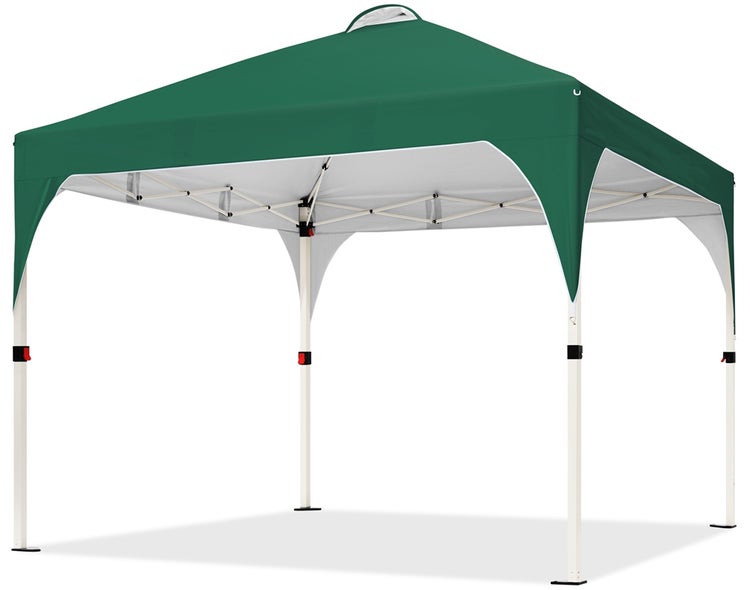 Grünes Faltzelt mit weißem Gestell