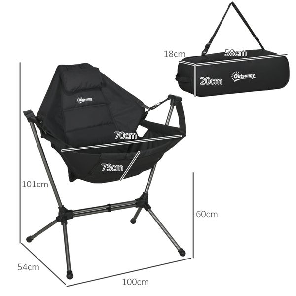 Outsunny Hängematte Campingstuhl Faltbar Gartensessel Regiestuhl Klappsessel mit Tasche bis 120kg Belastbar, Oxford, Schwarz