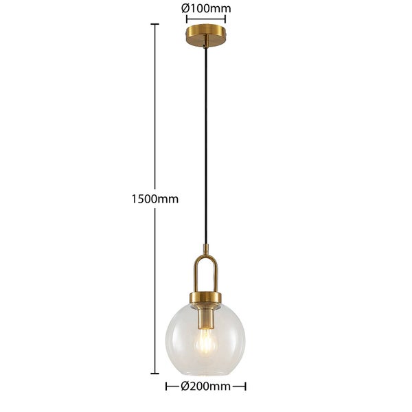 Lucande Pendelleuchte Nalian (Retro, Vintage Antik) in Gold / Messing aus Glas (1 flammig E27) - Hängelampe Esstischlampe Hängeleuchte Wohnzimmerleuchte