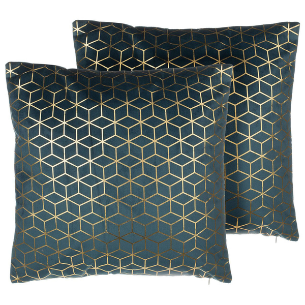 Dekokissen 2er Set CELOSIA Samtstoff 45 x 45 cm Blaugrün Geometrisches Muster