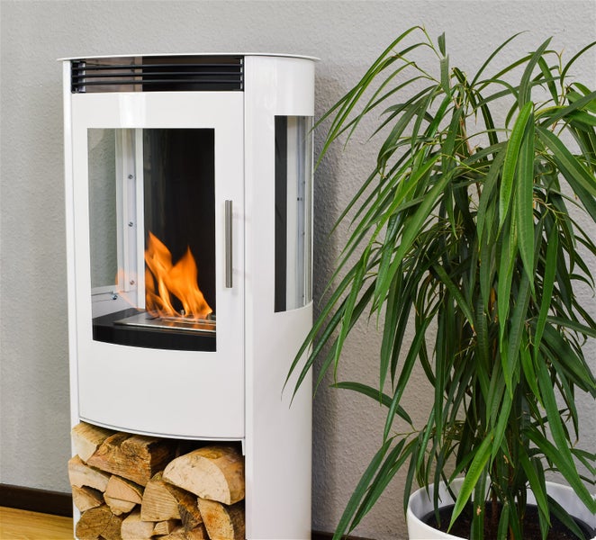 GLOW FIRE Ethanol Kamin 'Göteborg' | Ethanolofen in weiß mit 6 Std. Brenndauer und 2 KW Heizleistung | HxBxT: 97,8x50x30 cm