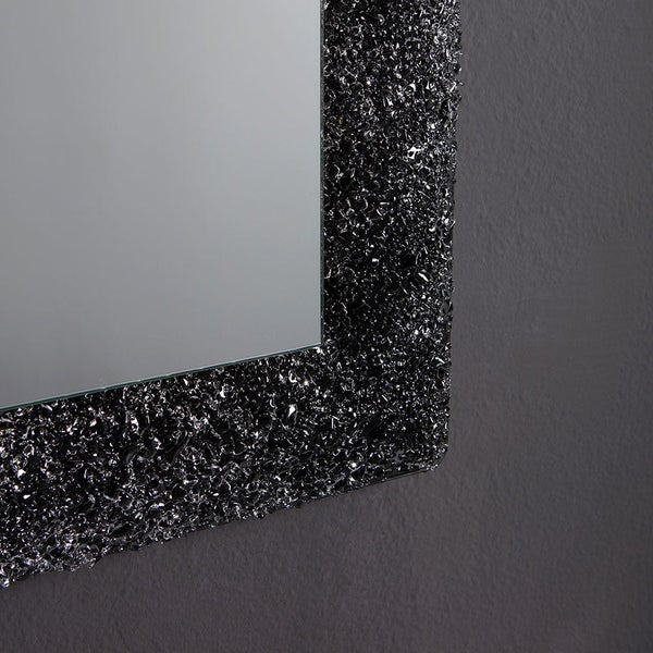 Reversibler Spiegel mit schwarzem Fused-Glas und Granulatrahmen 90 x 62 cm
