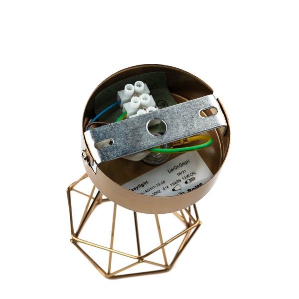 Innenansicht einer Pendelleuchte mit Verkabelung und Montagevorrichtung