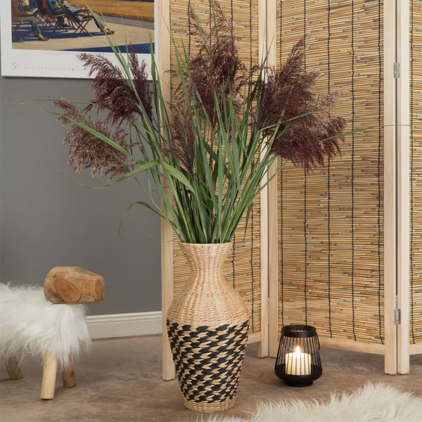 Vase Cuadro 40  cm, geflochtenes Stroh natur-schwarz