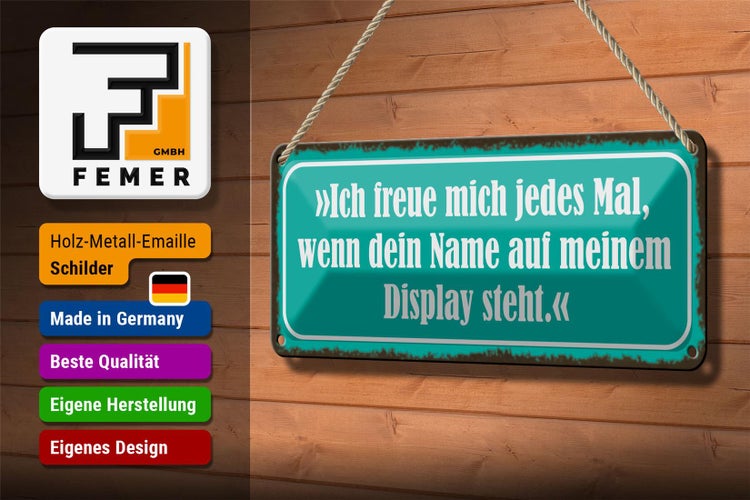 Blechschild Spruch 27x10cm freue mich dein Name auf Display Dekoration