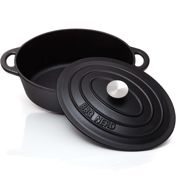 BBQ-Nerd Bräter (rund) mit Deckel 6,3 L aus Gusseisen mit Emaille-Beschichtung | Bratentopf Kochtopf Gusseisentopf - ideal zum langsamen Garen | Energieeffiziente, wärmespeichernde Cocotte