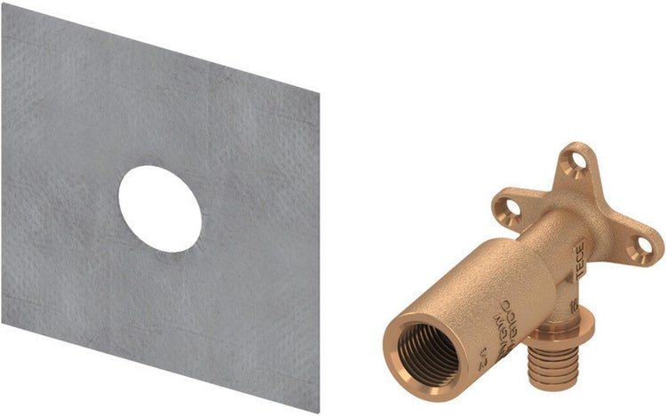 Wandscheibe aus Rotguss inklusive Dichtmanschette für Sanitärinstallationen.