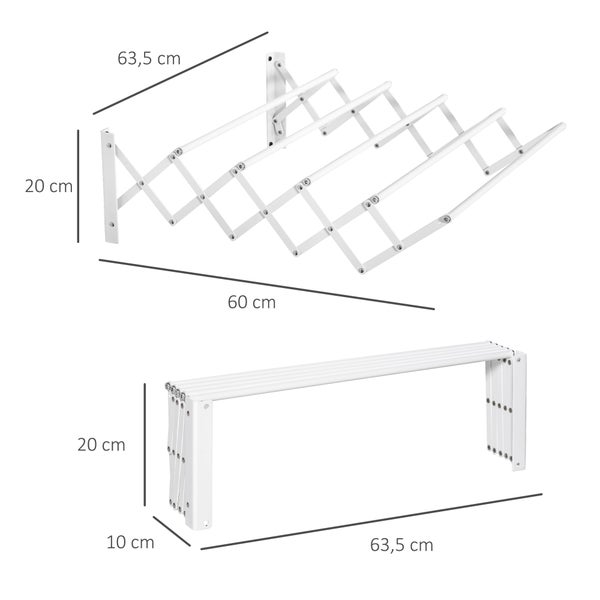 HOMCOM Wandtrockner, 63,5 x 60 x 20 cm, Metall, Weiß