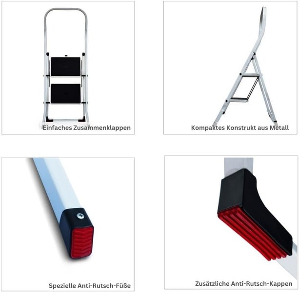 PROREGAL Klappleiter Economy Basic Einseitig Begehbar 2 Stufen Arbeitshöhe 2,46 m Traglast 150 kg