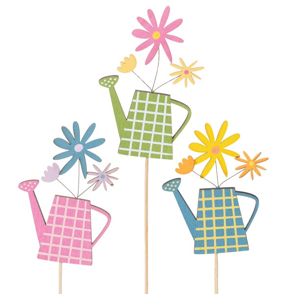 Dekorative Gartenstecker mit Gießkannen und Blumen