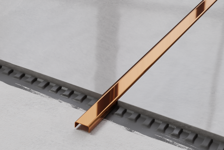 C-Profil aus geschliffenem Edelstahl 2440 mm x 40 mm x 9 mm - poliertes Kupfer