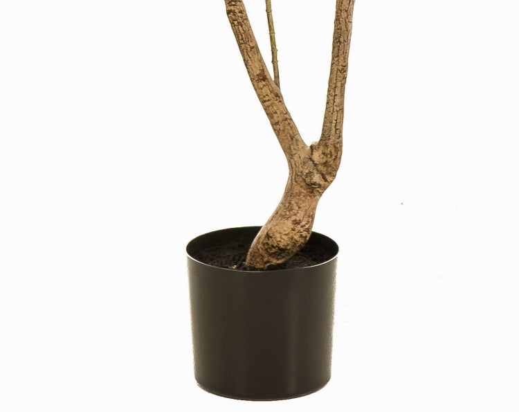 Künstlicher Zitronenzweig mit gelber und grüner Frucht, weißen Blüten und grünen Blättern.