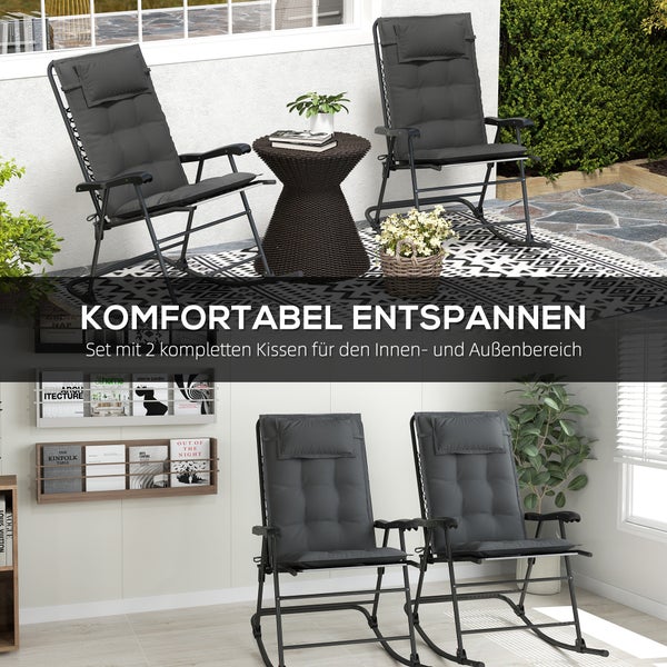 Outsunny 2er Set Auflage für Sonnenliege Wasserabweisend Liegenauflage für Gartenliege Polsterauflage für Strandliege Liegestuhl Kissen Polster für Gartenmöbel Auflagen 50x116x5 cm, Dunkelgrau
