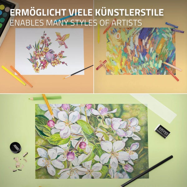 ECD Germany 220-Teiliges Malset mit Holzkoffer, Malkoffer, XXL Malkasten, Kunst- und Zeichenset, Acrylfarben Buntstifte Farbstifte Wachsmalstifte Aquarell & Zubehör, Zeichnen Künstler Set Kunstbedarf