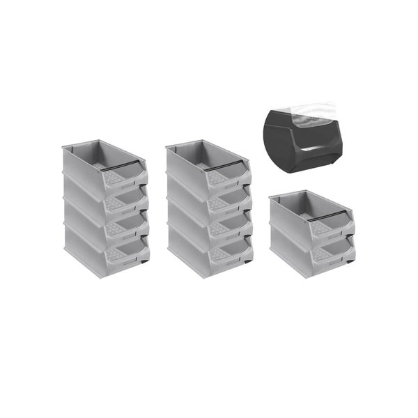 PROREGAL SparSet 10 x Graue Sichtlagerbox 5.1 Mit Griffstange und Abdeckung HxBxT 20 x 30 x 50 cm 21,8 Liter Sichtlagerbehälter Sichtlagerkasten