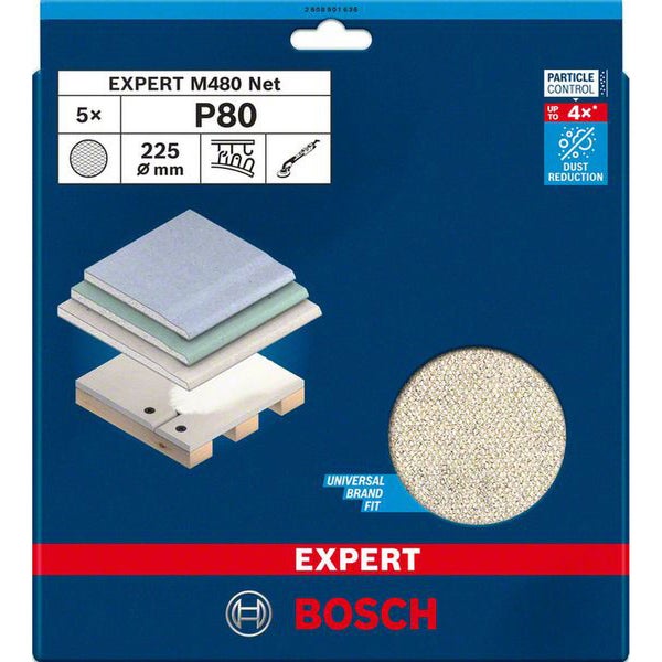 Bosch Expert M480 Net Schleifgitter, 225 mm Durchmesser, Körnung P80, 5 Stück