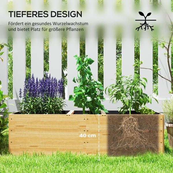 Outsunny Hochbeet aus Holz, Pflanzbeet Frühbeet mit 3 Pflanzzonen, Gartenbeet Blumenkasten, Pflanzkasten 140 x 60 x 40cm Gemüsebeet für Garten Balkon Terrasse, Pflanzkübel für Blumen, Pflanzen, Obst