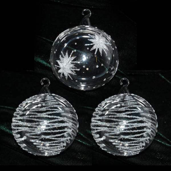 Kristall 8cm Glaskugelsortiment mit Glasöse, mundgeblasen, handbemalt, 3 Stck., Weihnachtsbaumkugeln, Christbaumschmuck, Weihnachtsbaumanhänger