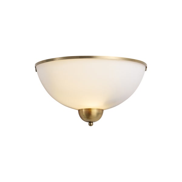 Halbrunde Wandleuchte mit mattem Glasschirm und antik wirkender Metallfassung