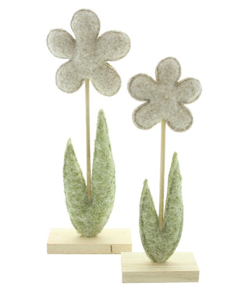 FRANK FLECHTWAREN | Dekoblume Soft, 2er Set, FILZ AUS PET, HOLZ, 9 x 5 x 27 cm, 11,5 x 5 x 31 cm
