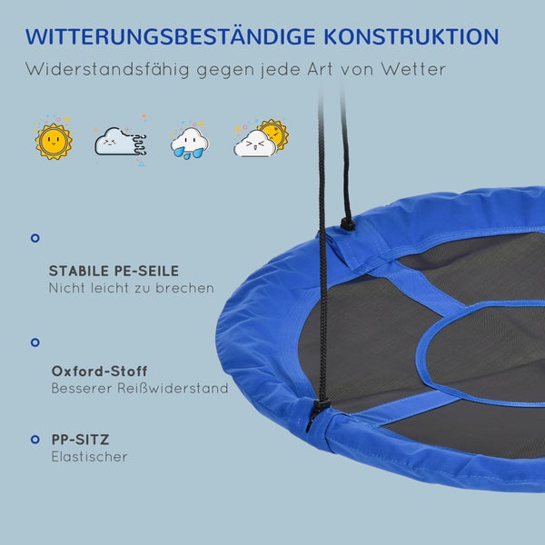 Outsunny Nestschaukel Ø110 cm, Hängeschaukel bis 100 kg, verstellbar Kinderschaukel, Kinderschaukel Garten-Schaukel Tellerschaukel für 3-12 Jahre Kinder, Blau