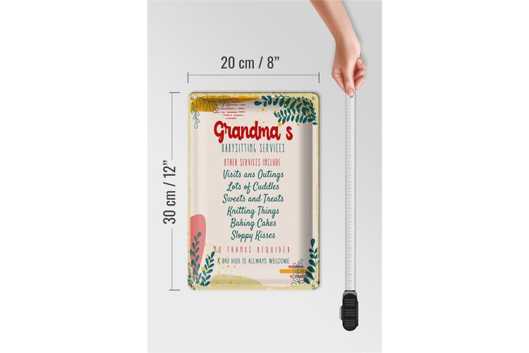 Blechschild Spruch Grandma's Babysitting services 20x30cm