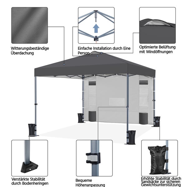 Festzelt mit wetterfestem Dach, einfacher Installation, Belüftung, Bodenankern, Höhenverstellung und Sandsäcken für zusätzliche Stabilität