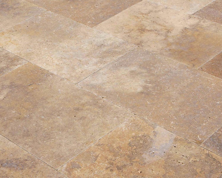 Wohnrausch Travertin Terrassenplatten GOLDEN BROWN 61 x 40,6 x 3 cm, getrommelt, braun, gelb, gold