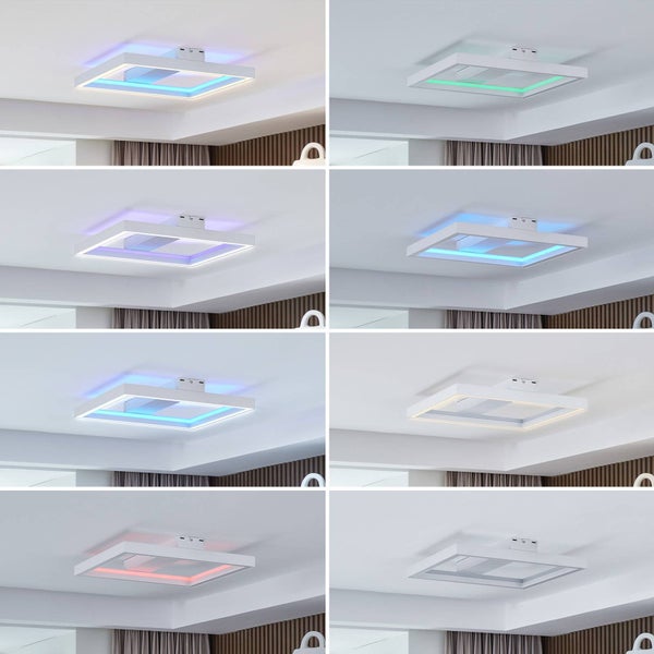 Lucande LED Deckenlampe dimmbar 50 cm, RGB Backlight wechselbare Lichtfarbe (2700-6500K) Fernbedienung App Steuerung Wohnzimmerlampe Smart Home