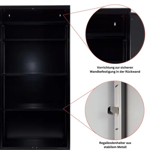 PROREGAL Stahlschrank Bee 9 Fachböden HxBxT 195 x 92 x 42 cm Pulverbeschichtetes Fachbodenmaterial Schwarz & Weiß