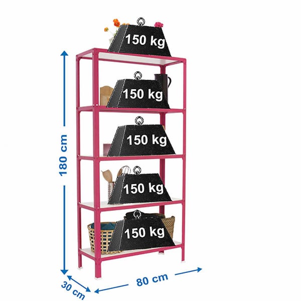 PROREGAL Wohnregal Living Koala Wood mit 5 Fachböden HxBxT 180 x 80 x 30 cm Fachlast 150 kg Rosa/Weiß