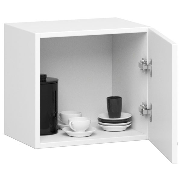 Hängeschrank mit offener Tür und Geschirr