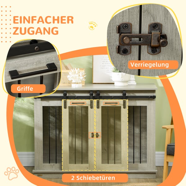 PawHut Hundekäfig, Hundehütte mit Zweiraum-Option, Haustierkäfig mit Doppeltüren, Hundebox, Hundehaus für Mittelegroße Hunde, 120 x 60 x 88,5 cm, Grau