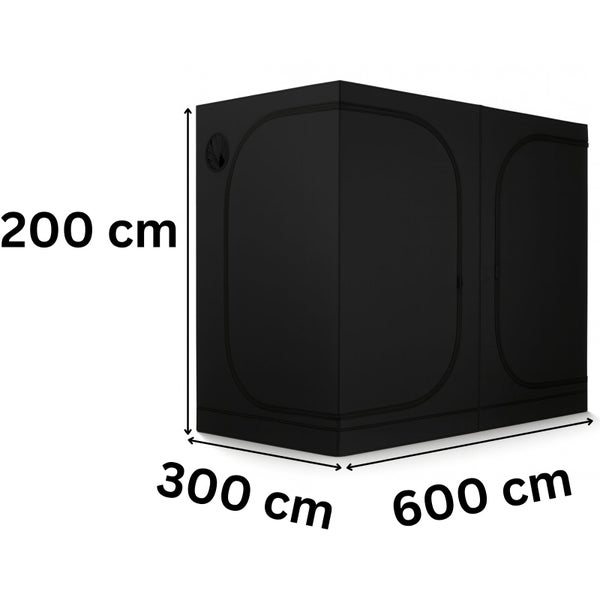 Schwarzes Growzelt mit den Maßen 200 x 300 x 600 Zentimeter